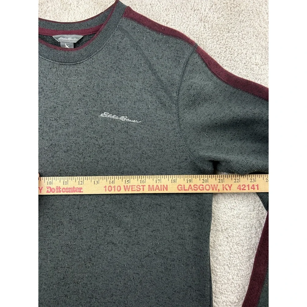 Eddie Bauer Stripe Raglan Sweater S Gray Burgundy Fleece Lined Gorpcore Outdoor